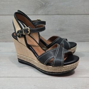 Clarks Indigo Women Espadrille Ankle Black Wedge Sandals Shoes Sz 6M